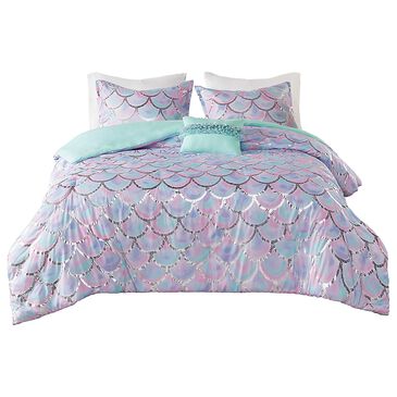 Hampton Park Pearl 4-Piece Full/Queen Reversible Duvet Set in Aqua and Purple, , large