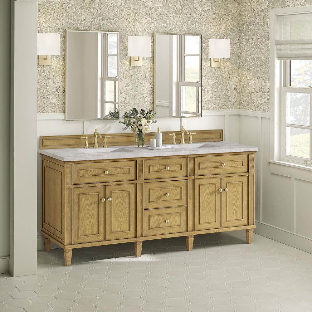 James Martin Vanities Lorelai 72" Double Bathroom Vanity in Light Natural Oak with 3 cm Eternal Jasmine Pearl Silestone Top, Rectangular Sinks and FreePower Wireless Charger, , large