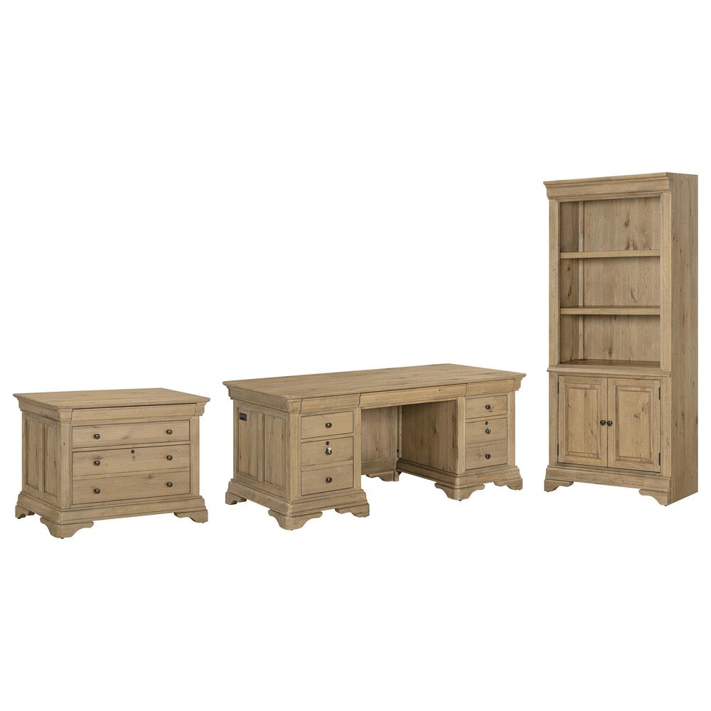 Riva Ridge Chateau Philippe 3-Piece Executive Desk with Bookcase and File Cabinet Set in Cognac, , large