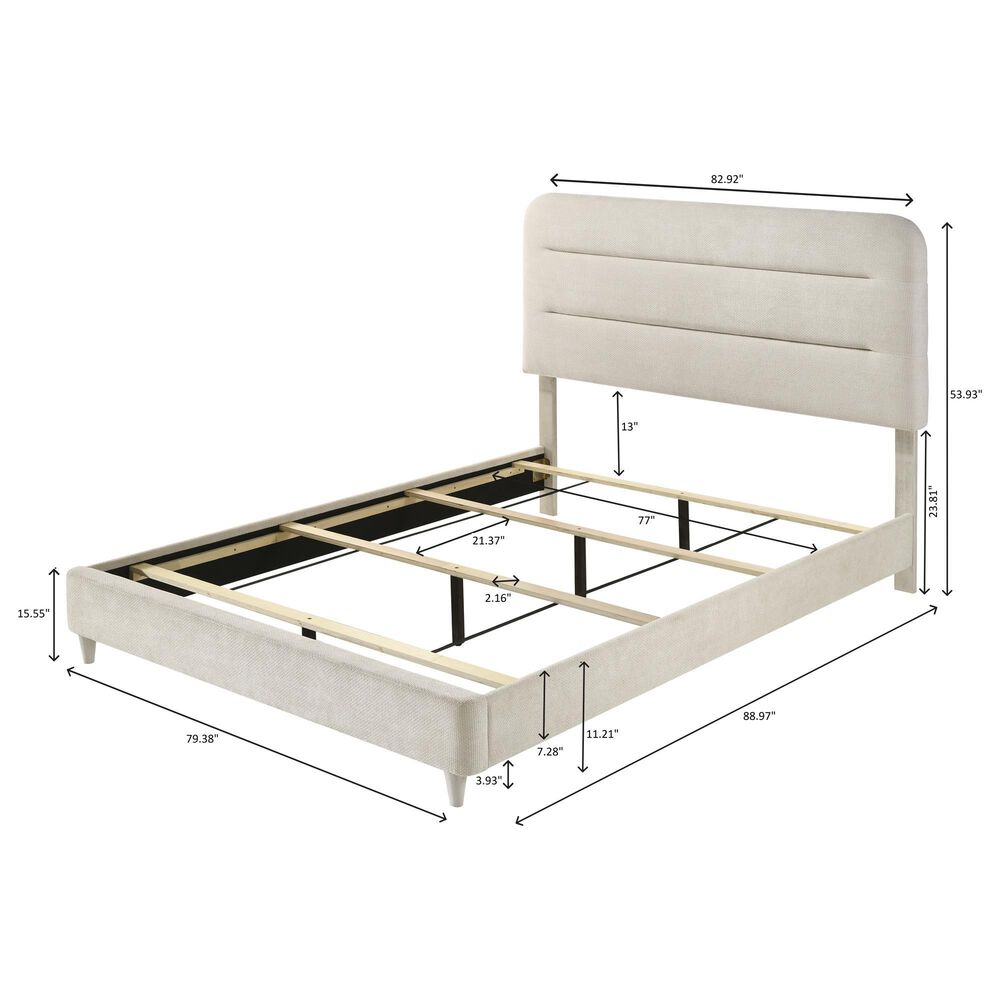 Crown Mark Nyomi King Upholstered Panel Bed in White, , large