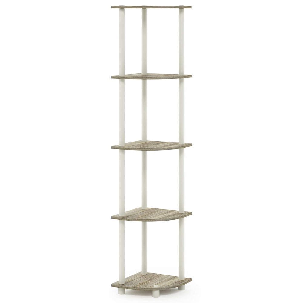 HOMLUX 5-Tier Modern Tall Corner Open Bookshelf in Sonoma Oak and White, , large