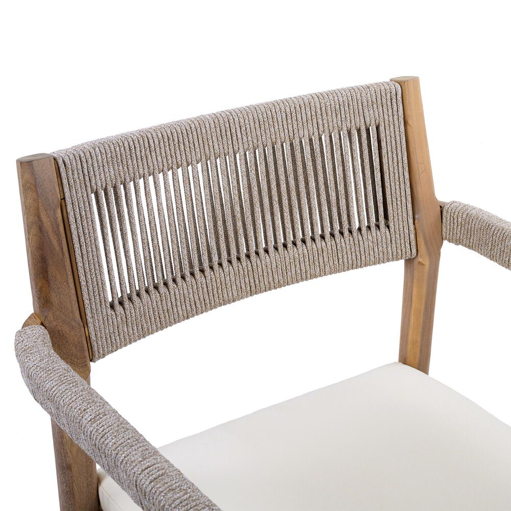 Hearth and Haven Outdoor Braided Acacia Wood Dining Chair in Cream (Set of 2), , large