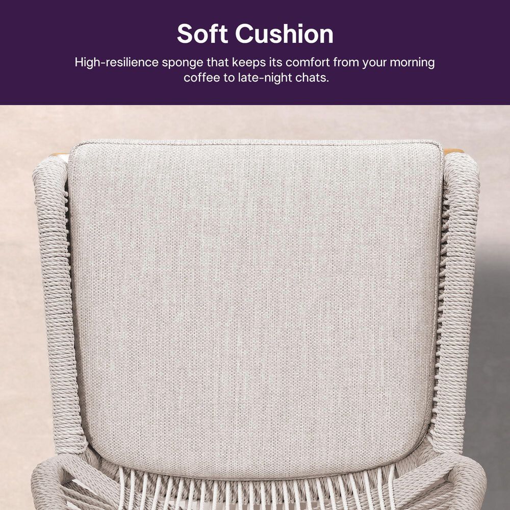 HOMLUX Outdoor Bar Stool with Teak Frame in Grey and Beige (Set of 2), , large