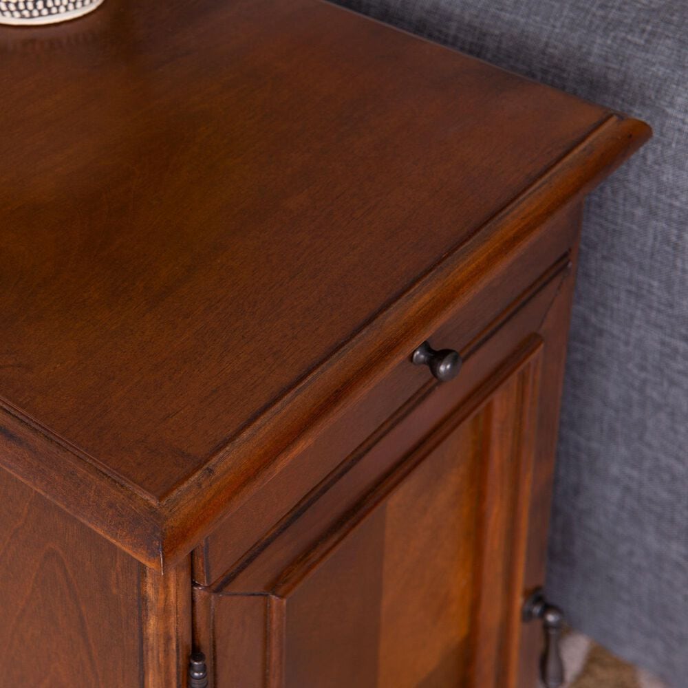 Linon Home Decor Barron Accent Table with USB Charging Station in Hazelnut, , large