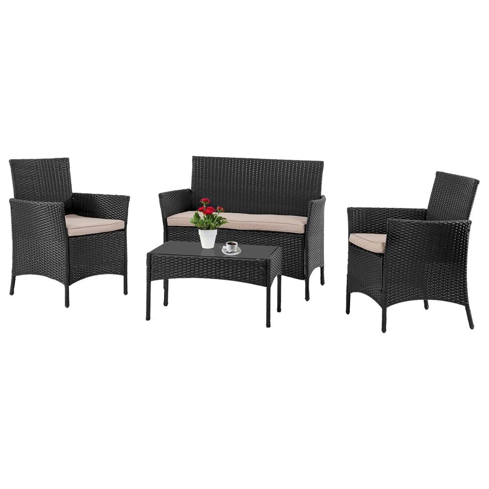 Furniture of America Bianca 4-Piece Patio Conversation Set in Black, , large