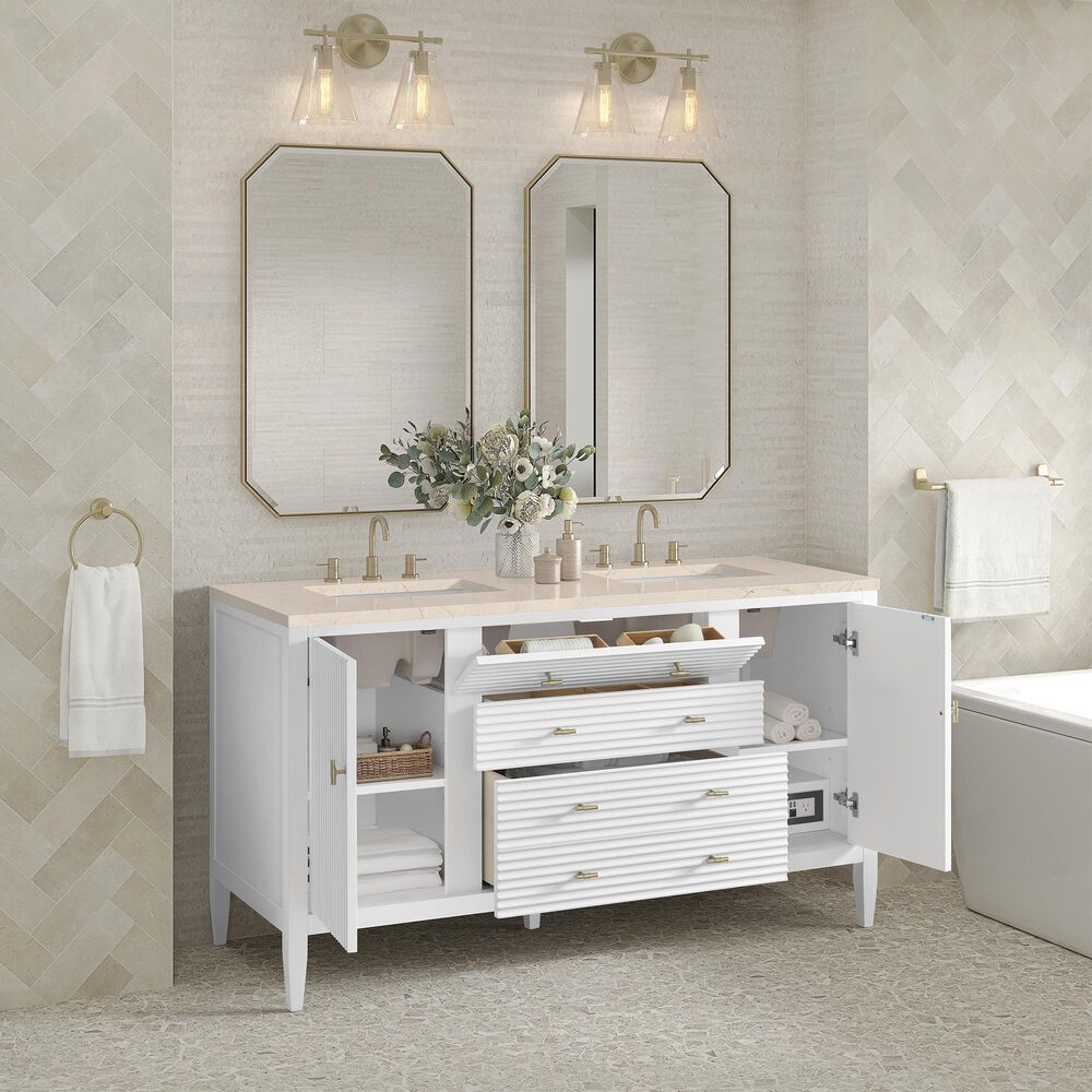 James Martin Vanities Myrrin 60&quot; Double Vanity in Bright White with 3 cm Eternal Marfil Quartz Top, , large