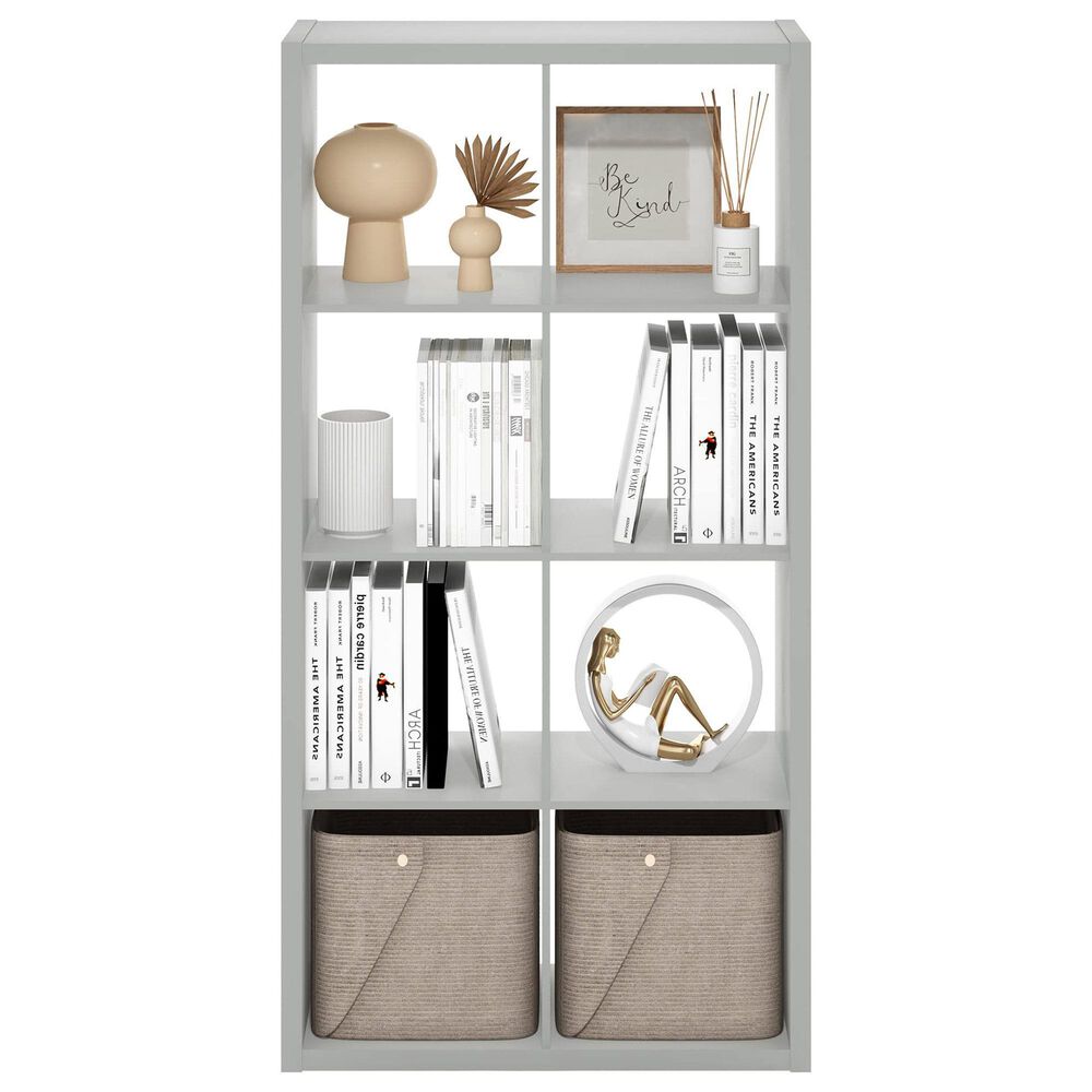 HOMLUX 8-Cube Reversible Open Back Bookshelf in Light Grey, , large