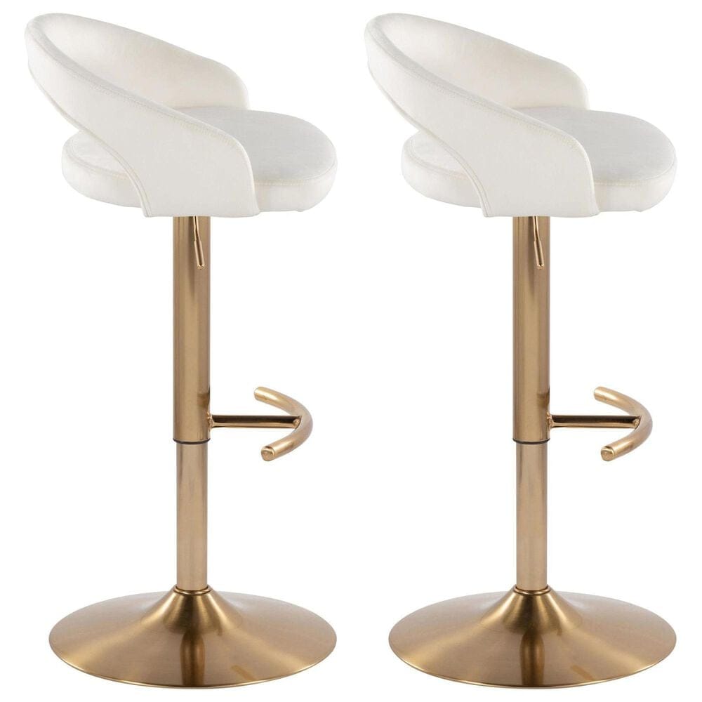 LumiSource Grotto Adjustable Bar Stool with White Velvet Upholstery in Gold (Set of 2), , large