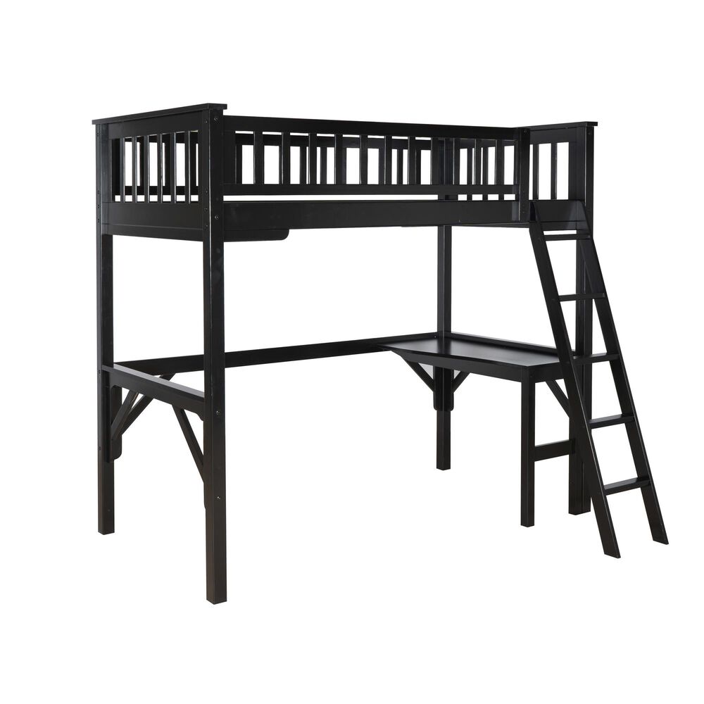 Linden Boulevard Riley Twin Loft Bed with Desk in Black, , large