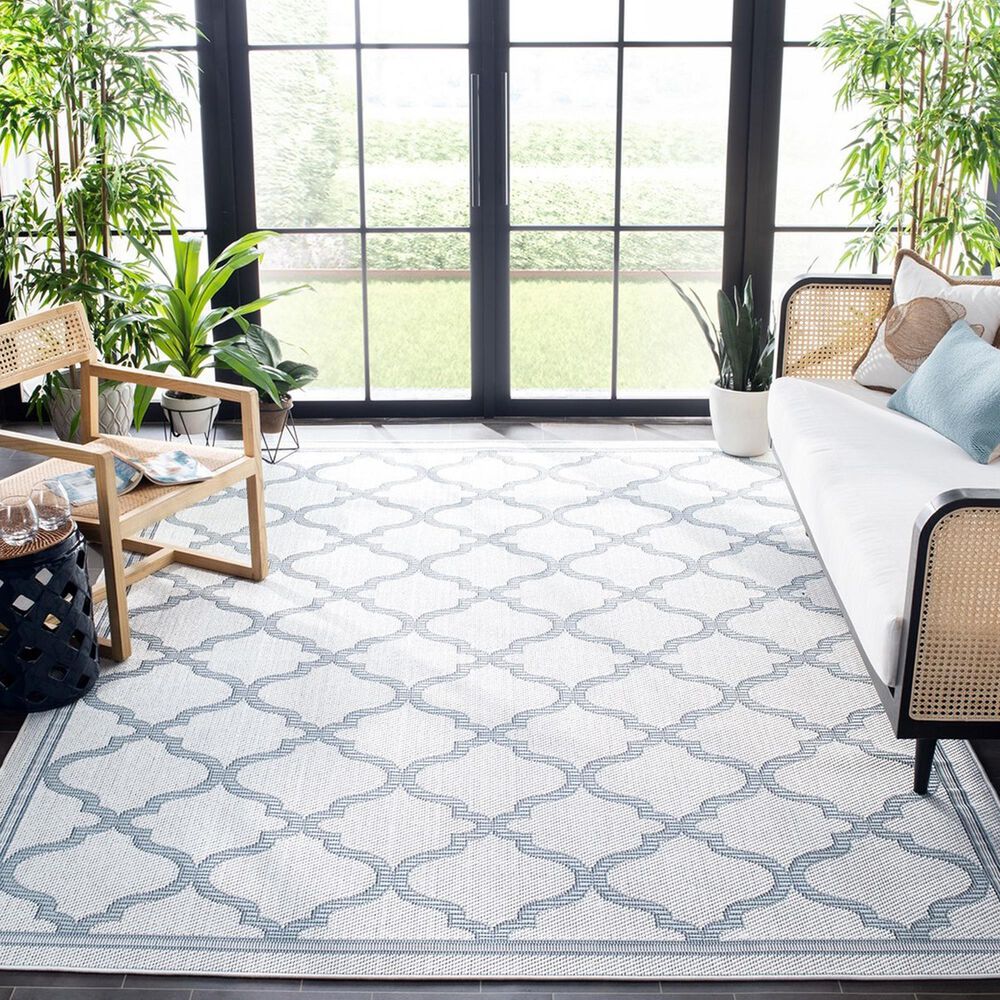 Safavieh Bermuda Geometric 8&#39; x 10&#39; Ivory and Light Blue Indoor/Outdoor Area Performance Rug, , large