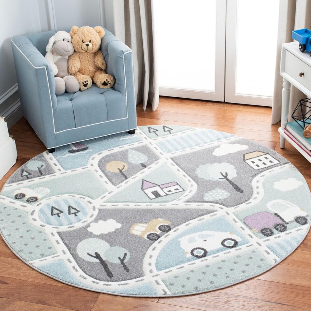 Safavieh Carousel 3&#39; Round Grey and Light Blue Kids  Area Rug, , large