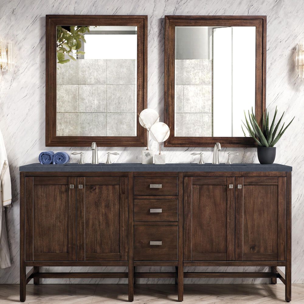James Martin Vanities Addison 72&quot; Double Bathroom Vanity in Mid Century Acacia with 3 cm Charcoal Soapstone Quartz Top and Rectangular Sinks, , large