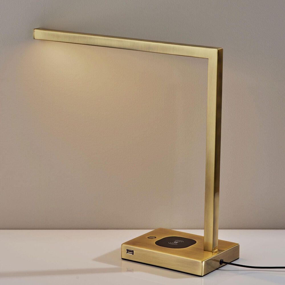 Adesso Aidan Charging Desk Lamp in Antique Brass, , large