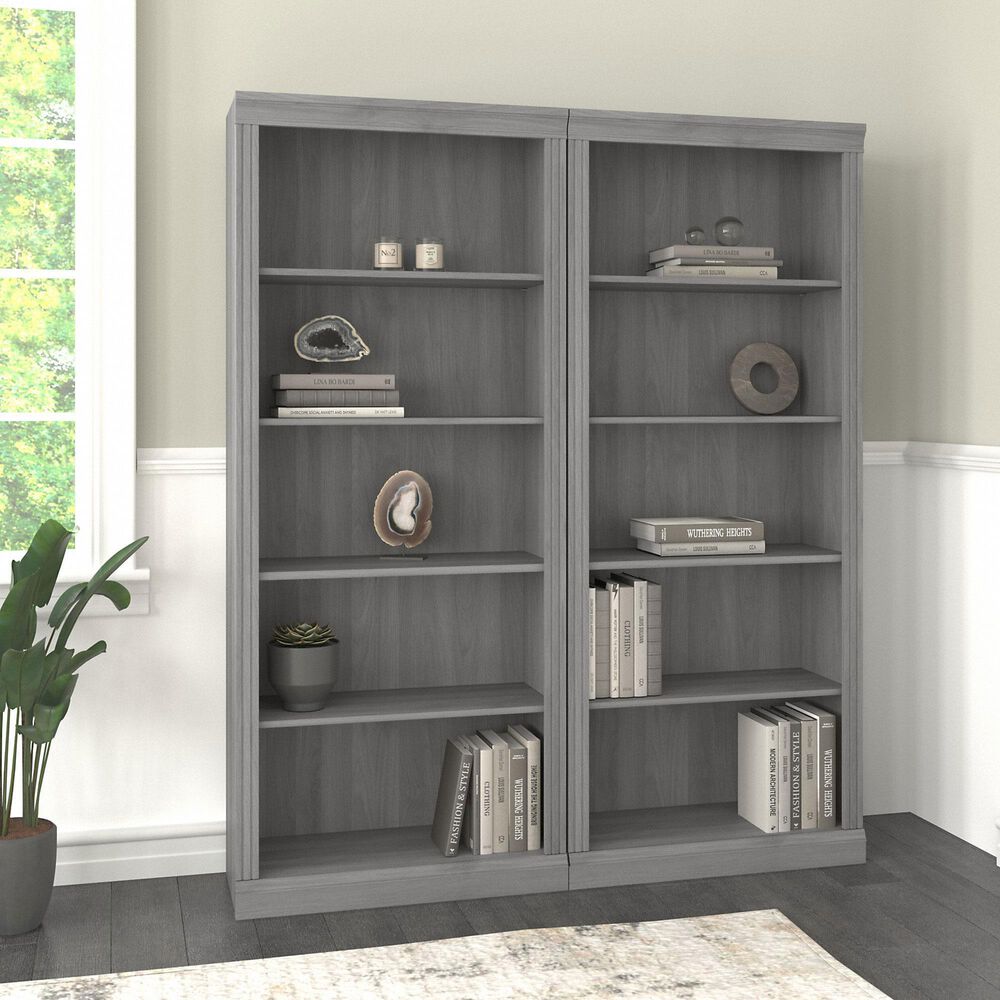 Bush Saratoga 5 Shelf Bookcase in Modern Gray (Set of 2) Nebraska Furniture Mart