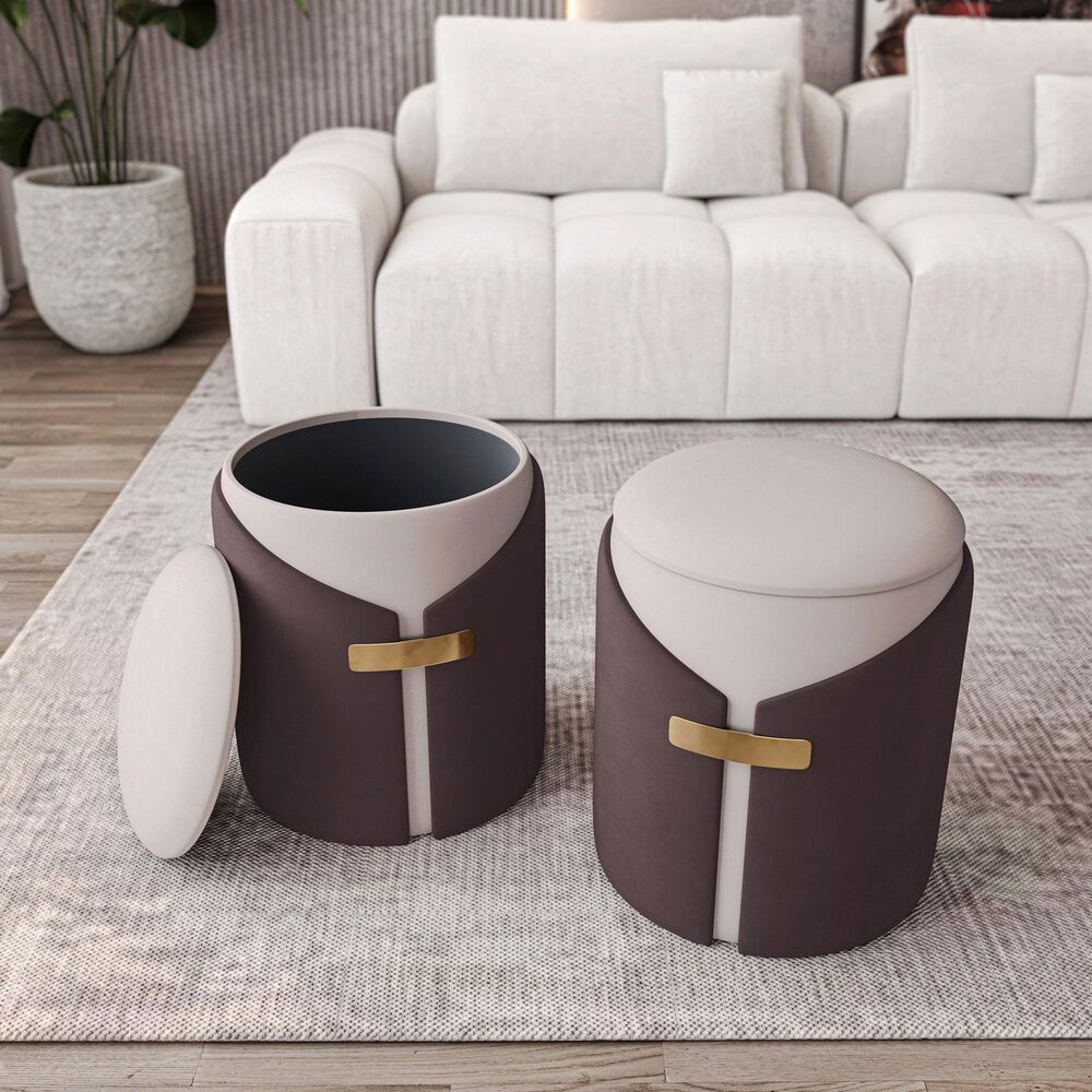 Rta Products Two-Toned Vanity Stool Storage Ottoman in Brown, , large