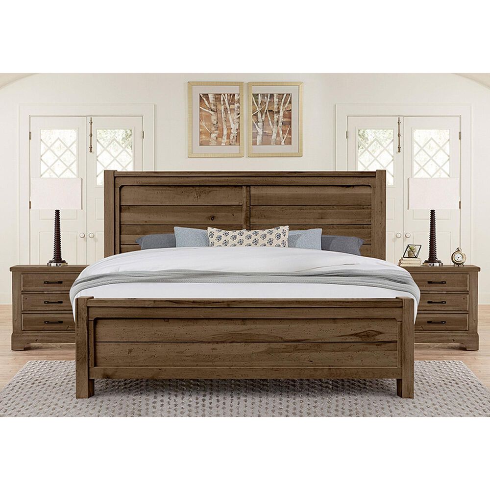 Viceray Collections Cool Rustic King Plank Bed with Two Nightstands in Mink, , large
