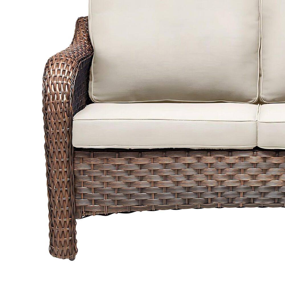 Sunwell Garden 34"H 2-Seater Outdoor Loveseat with Curved Armrests and Beige Cushions in Brown, , large