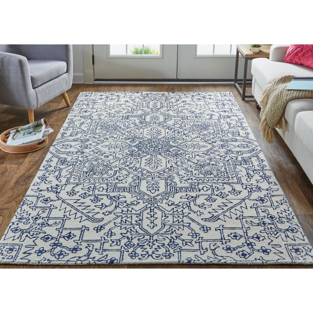 Feizy Belfort Ivory and Navy 10&#39; x 14&#39; Area Rug, , large