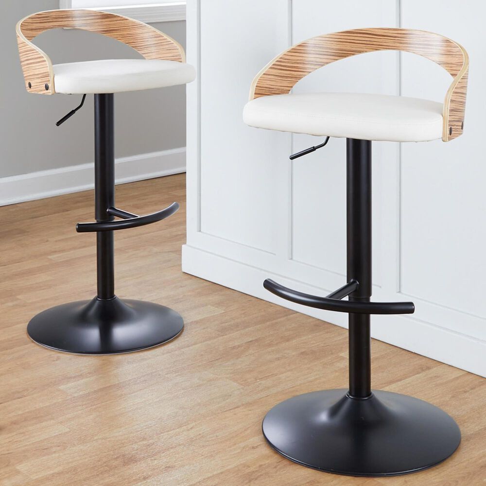 LumiSource Grotto Swivel Barstool with White Faux Leather Upholstery in Black and Zebra (Set of 2), , large