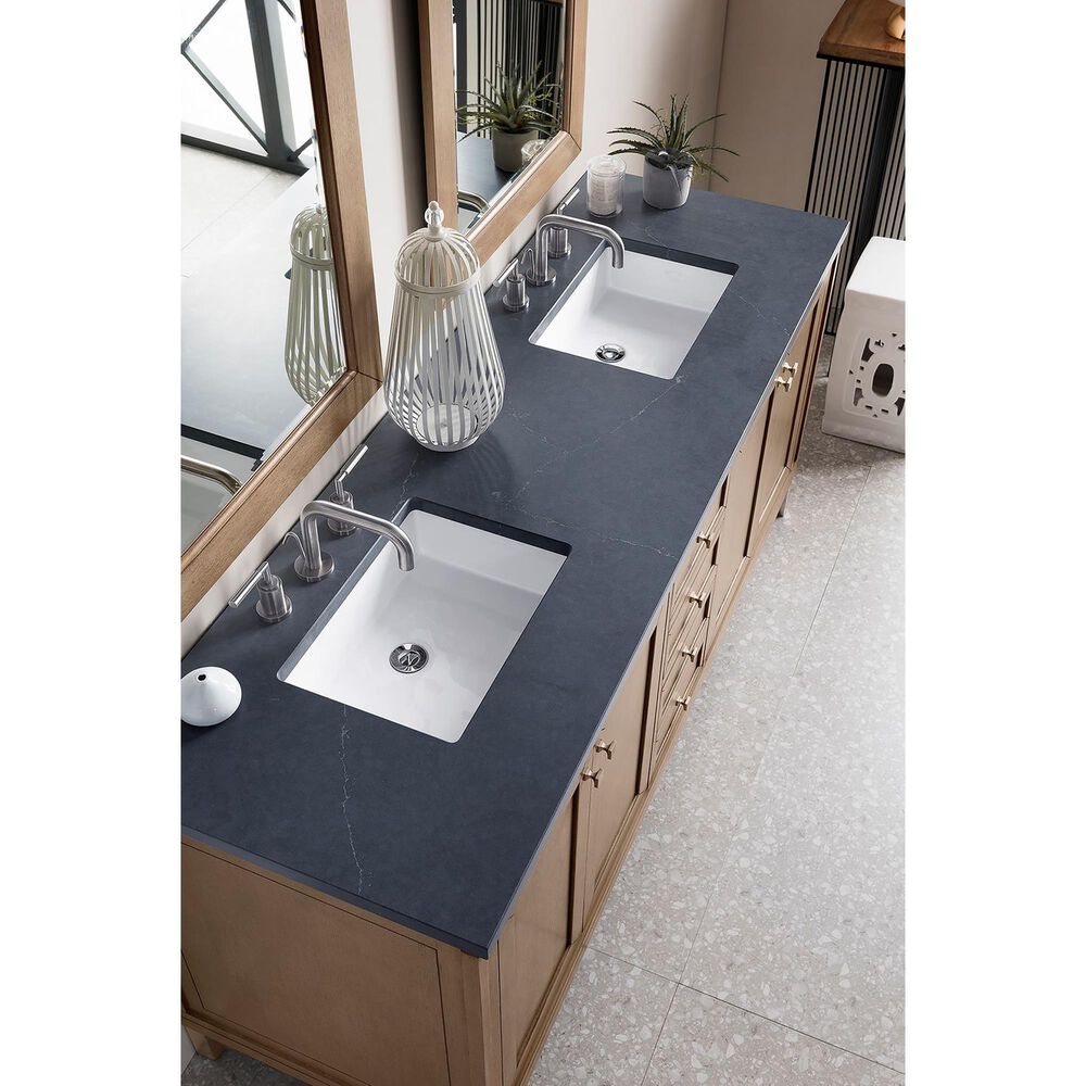 James Martin Vanities Chicago 72&quot; Double Bathroom Vanity in Whitewashed Walnut with 3 cm Charcoal Soapstone Quartz Top and Rectangular Sinks, , large