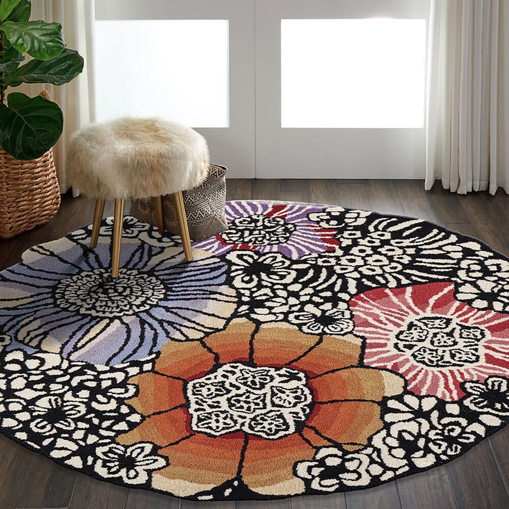 L&amp;R Resources Sinuous Spring Blossoms 4&#39; Scalloped Multicolor Area Rug, , large