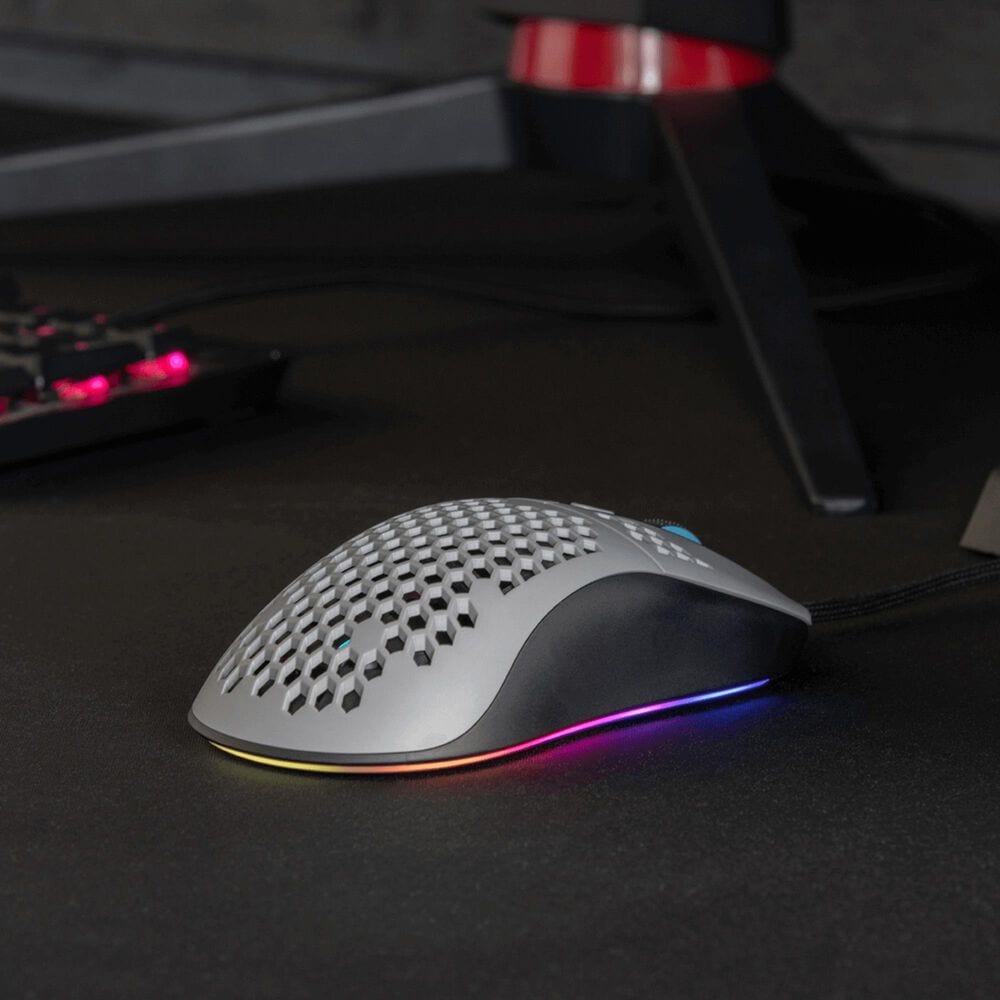 Arozzi Favo Ultra Lightweight Customizable RGB Gaming Mouse with Honeycomb Pattern, Pixart 3389 Sensor, and Omron 20M Switches - Grey, , large
