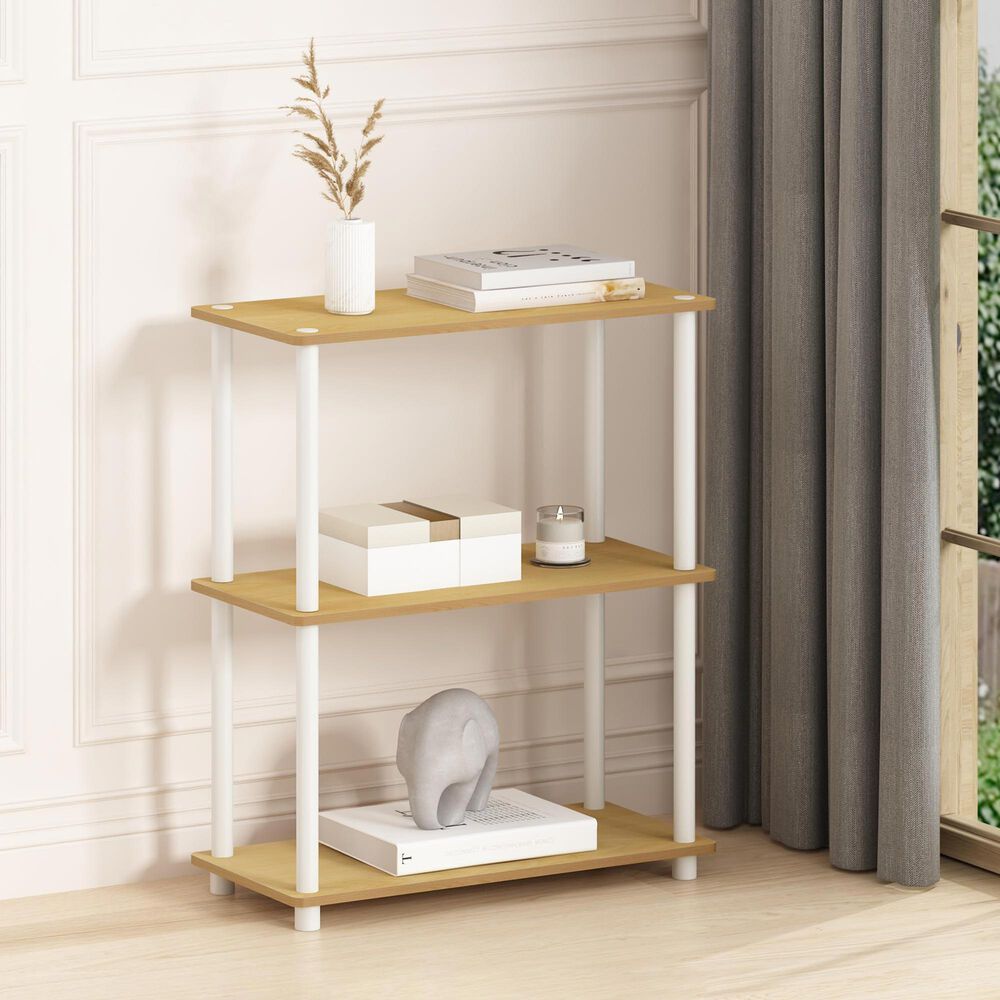 HOMLUX 3-Tier Compact Open Storage Bookshelf in Beech and White, , large