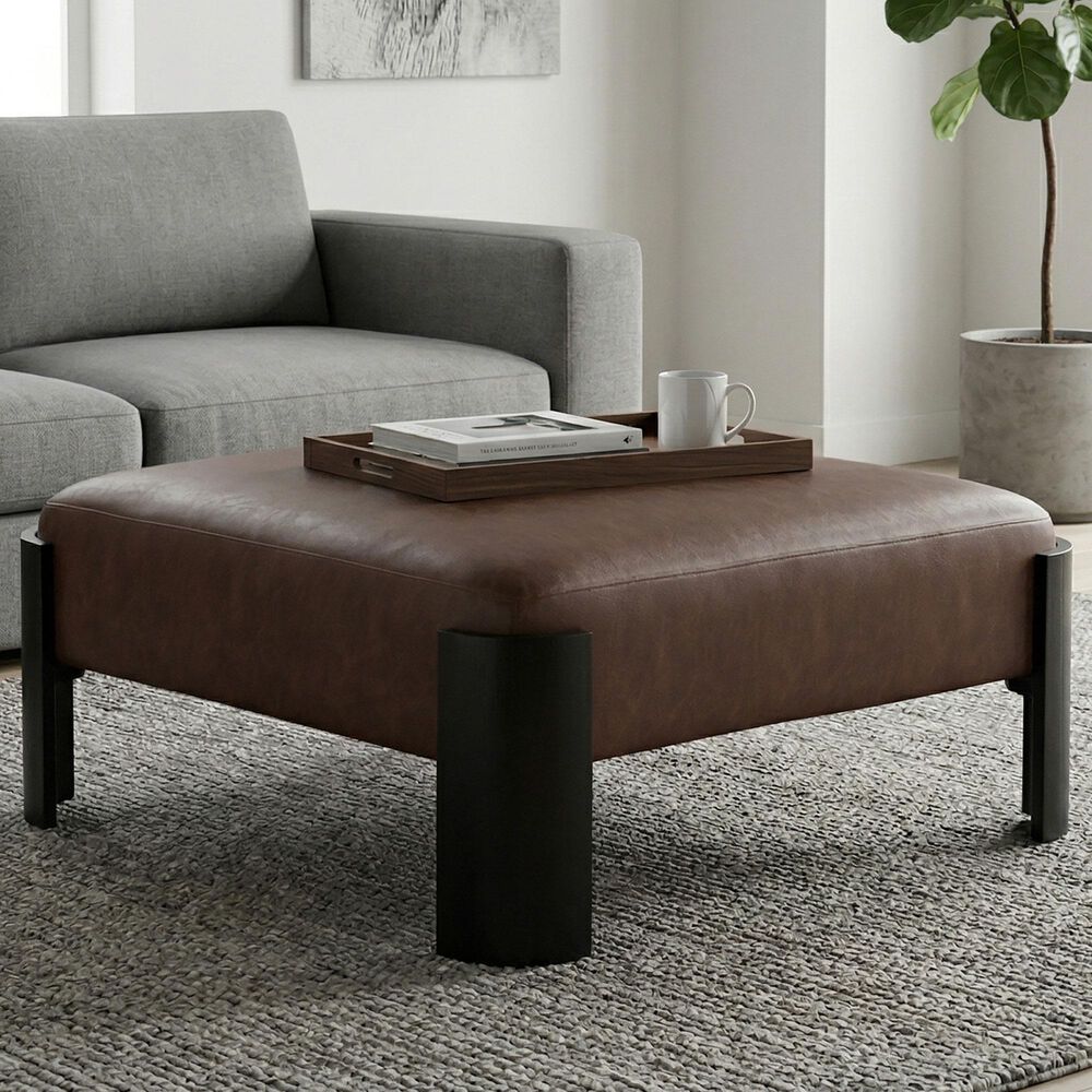 Linden Boulevard Sutherland Square Ottoman in Brown, , large