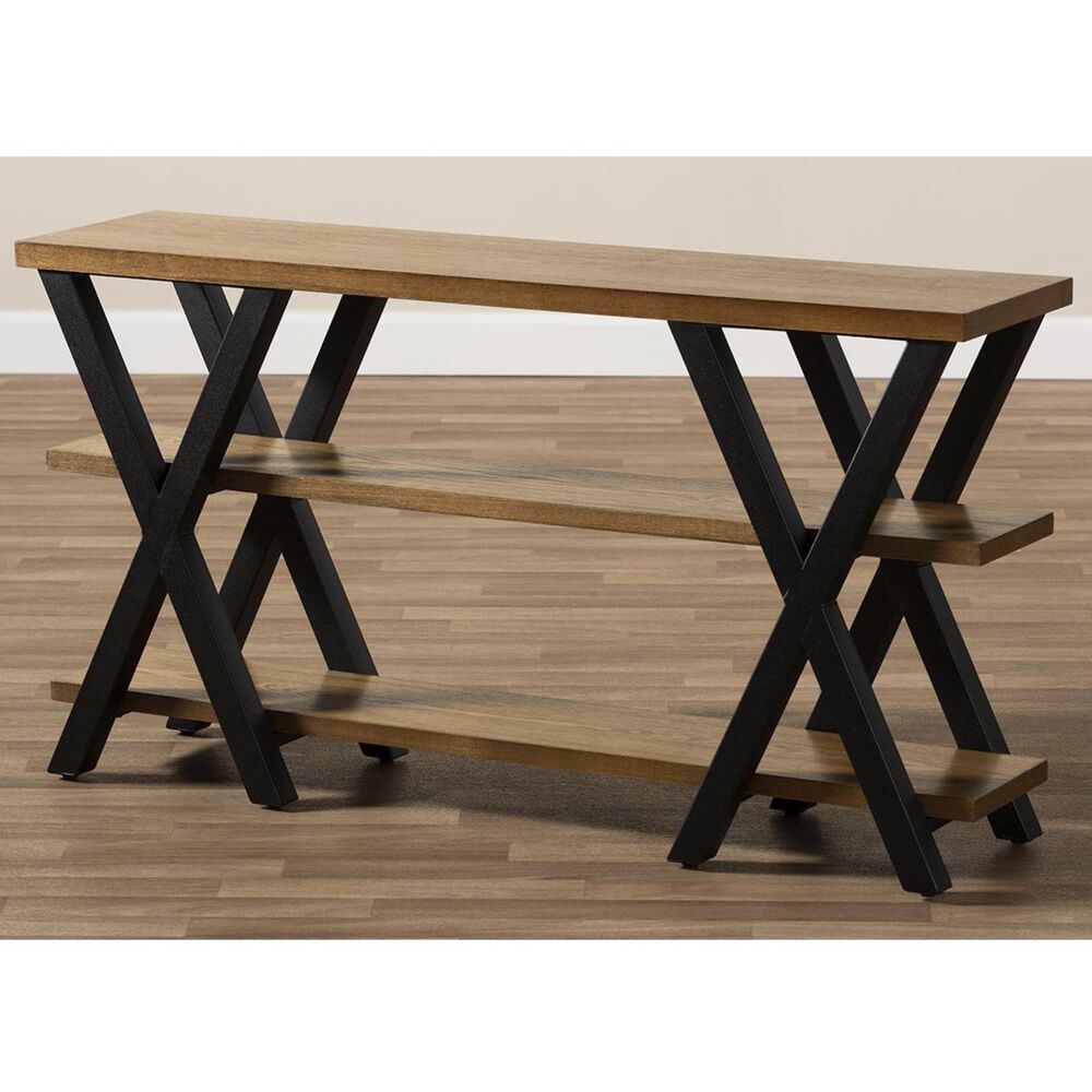 Baxton Studio Duchaine Console Table in Dark Oak Brown and Dark Bronze, , large