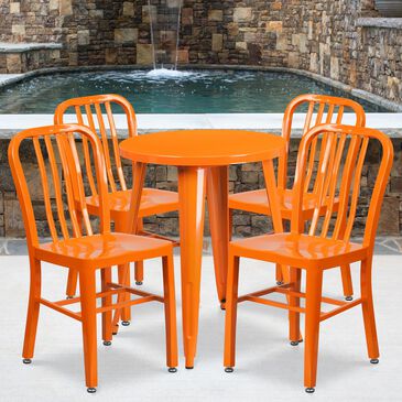 Flash Furniture 5-Piece Metal Bistro Table Set with Thick Back in Orange, , large