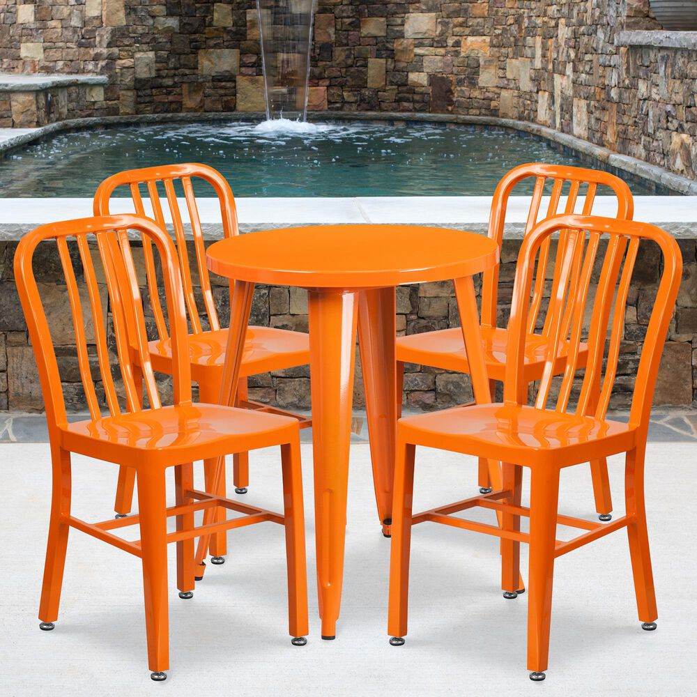 Flash Furniture 5-Piece Metal Bistro Table Set with Thick Back in Orange, , large
