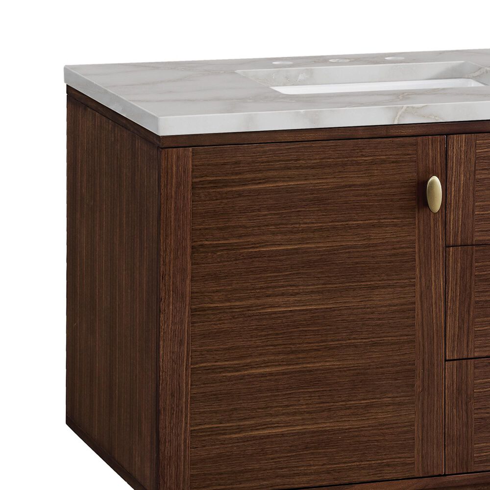 James Martin Vanities Amberly 72" Double Bathroom Vanity in Mid-Century Walnut with 3 cm Eternal Jasmine Pearl Silestone Top, Rectangular Sinks and FreePower Wireless Charger, , large