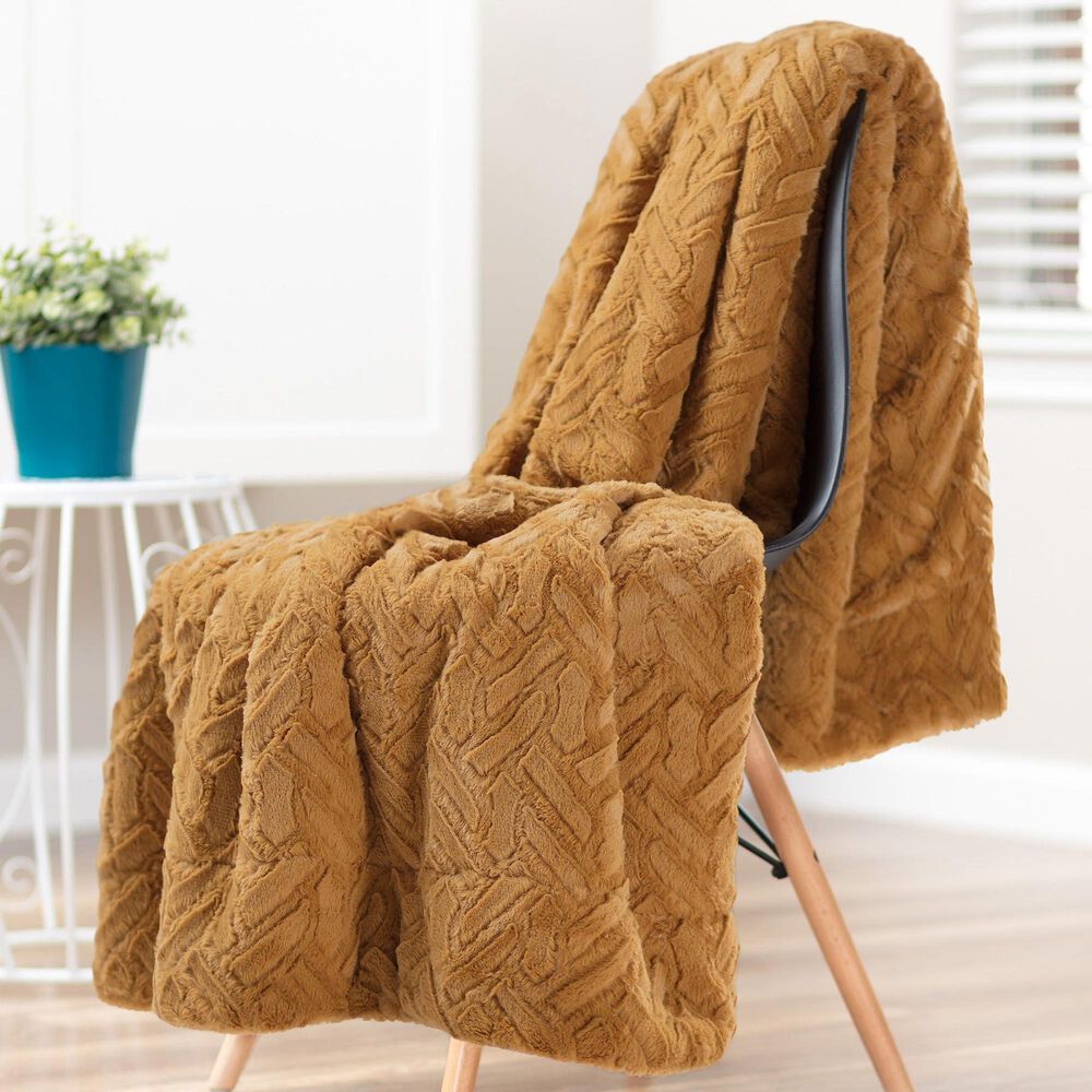50&quot; x 65&quot; Cloud Faux Fur Throw Blanket in Golden, , large