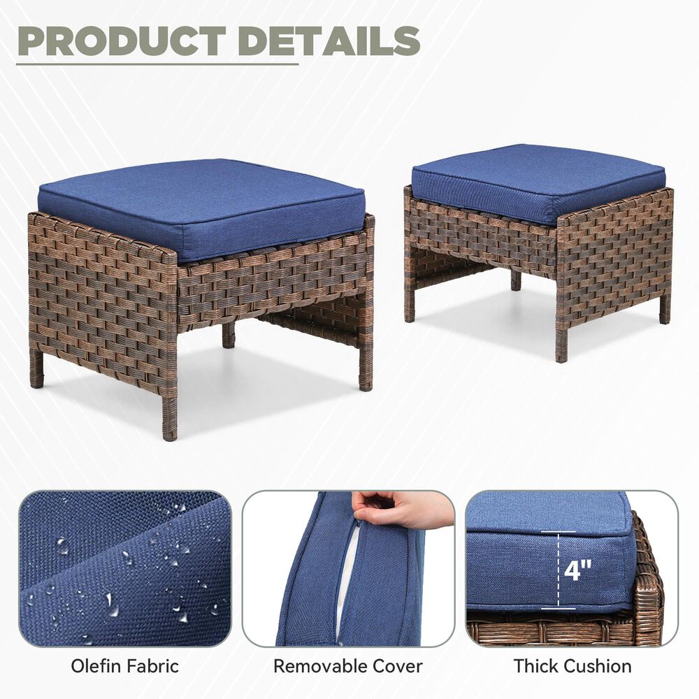 Hearth and Haven Patio Wicker Ottoman with Open Base Design in Blue (Set of 2), , large