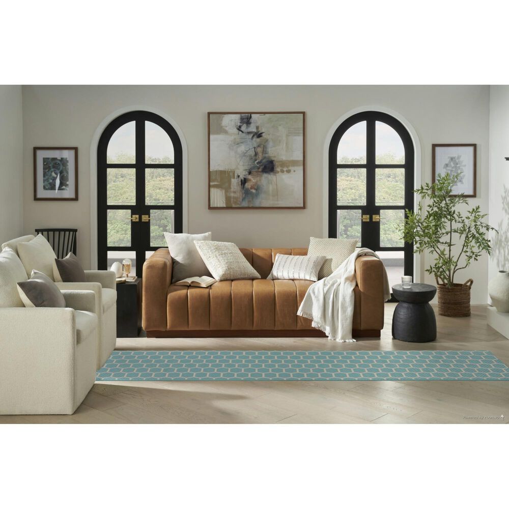 Nourison Twist Reversible 2&#39;2&quot; x 12&#39; Aqua Indoor/Outdoor Runner, , large