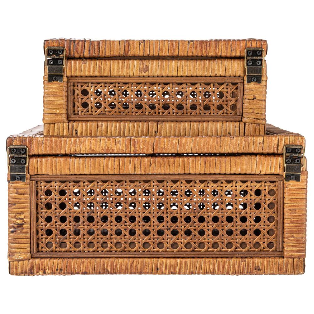 Creative Coop 2-Piece Modern Decorative Square Display Box Set in Dark Brown, , large
