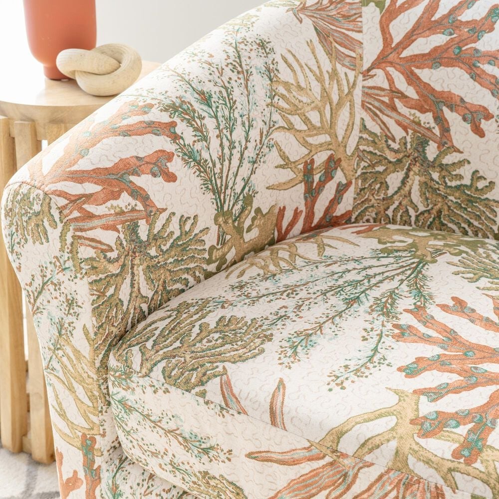 Linon Home Decor Bonnie Swivel Club Chair in Ocean Green, Orange and White, , large