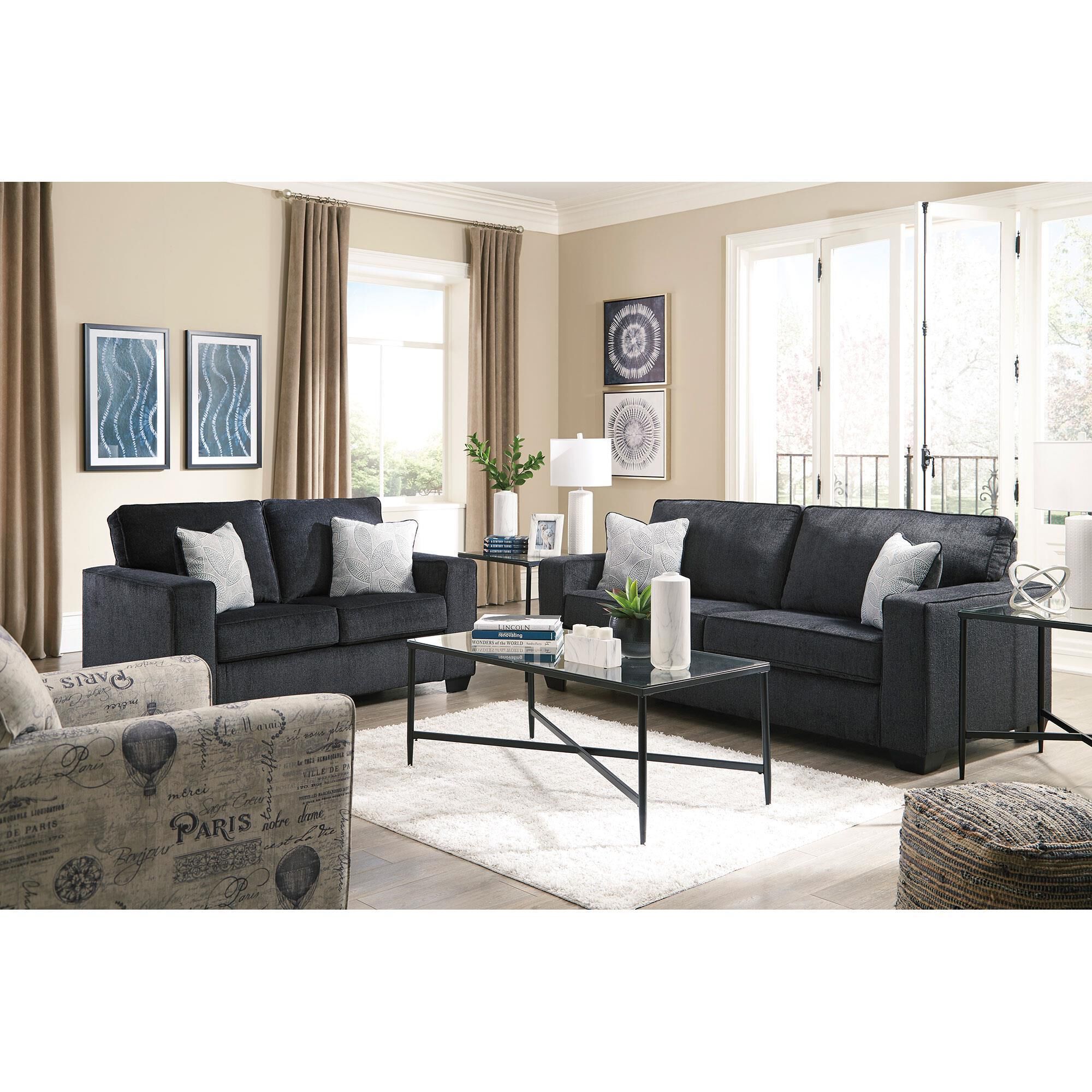 Ashley Altari Stationary Sofa and Loveseat Set in Slate