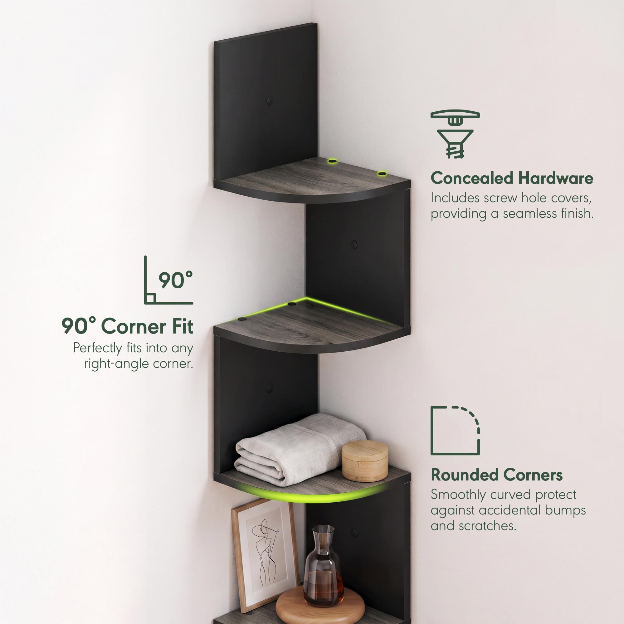 HOMLUX 5-Tier Corner Radial Wall Shelf in French Oak