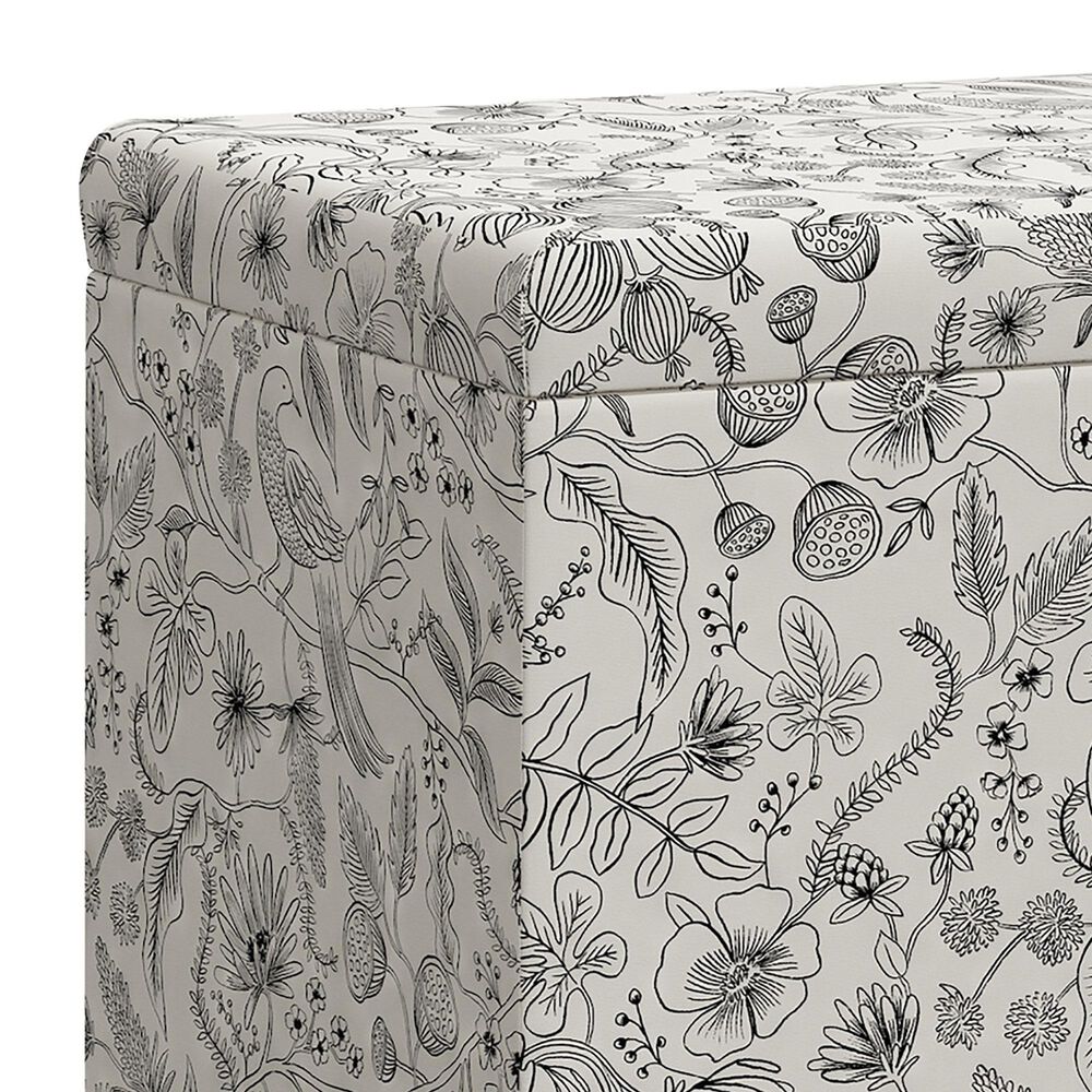 Rifle Paper Co Crafted by Cloth and Company Willie Storage Bench in Aviary Black/Cream, , large