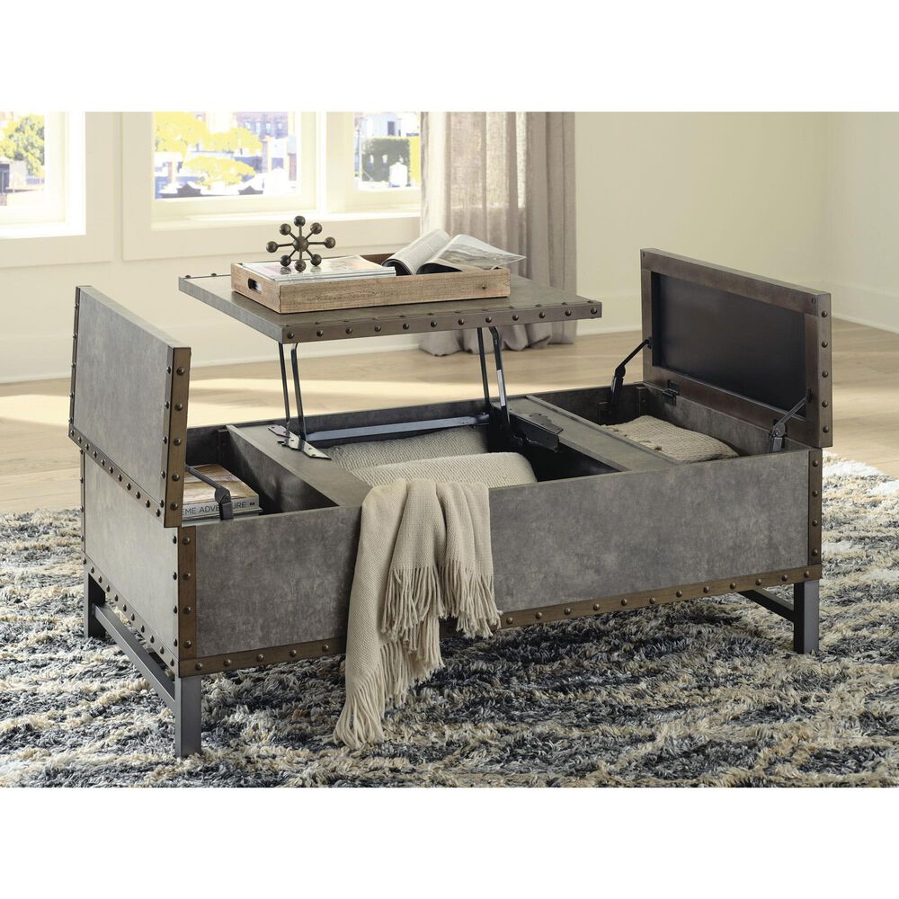 Ashley Derrylin Lift Top Coffee Table in Bronze and Brown, , large