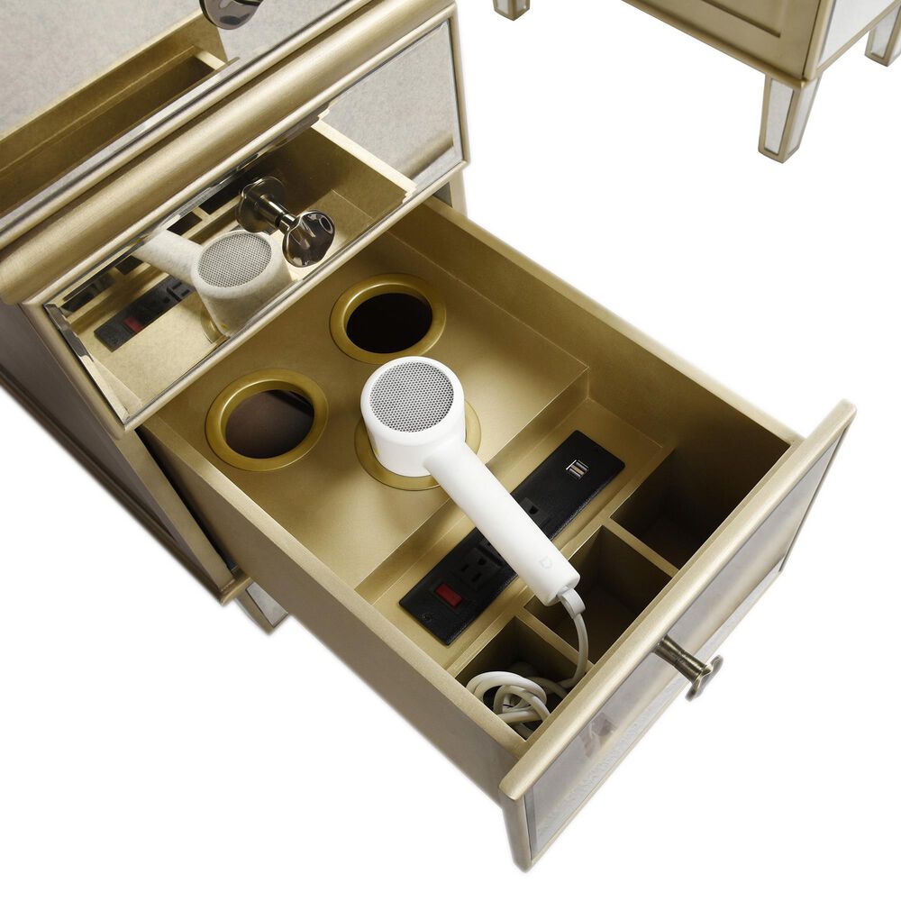 Flair Industries Vanessa 6-Drawers Vanity Desk with Folding Mirror and Stool in Champagne Silver, , large
