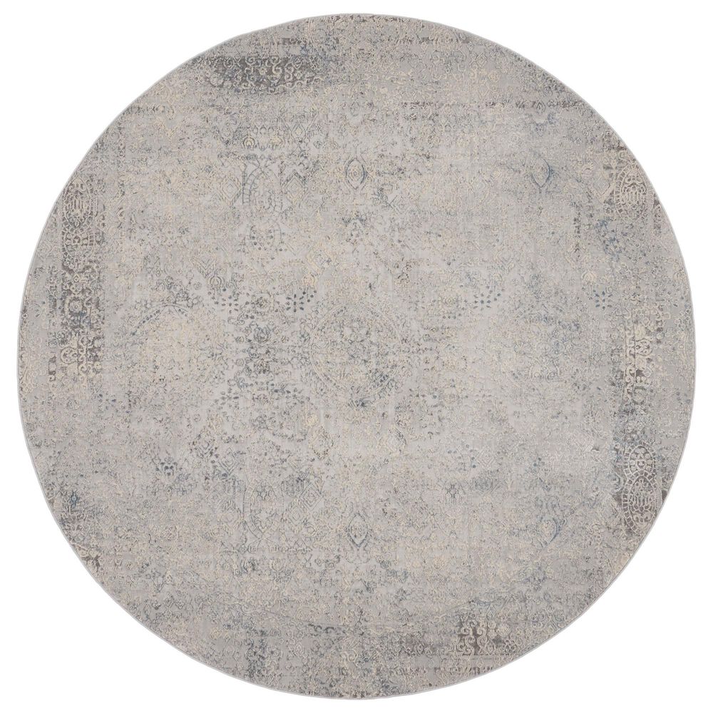Nourison Rustic Textures Ivory and Light Blue 7"10" Round Area Rug, , large