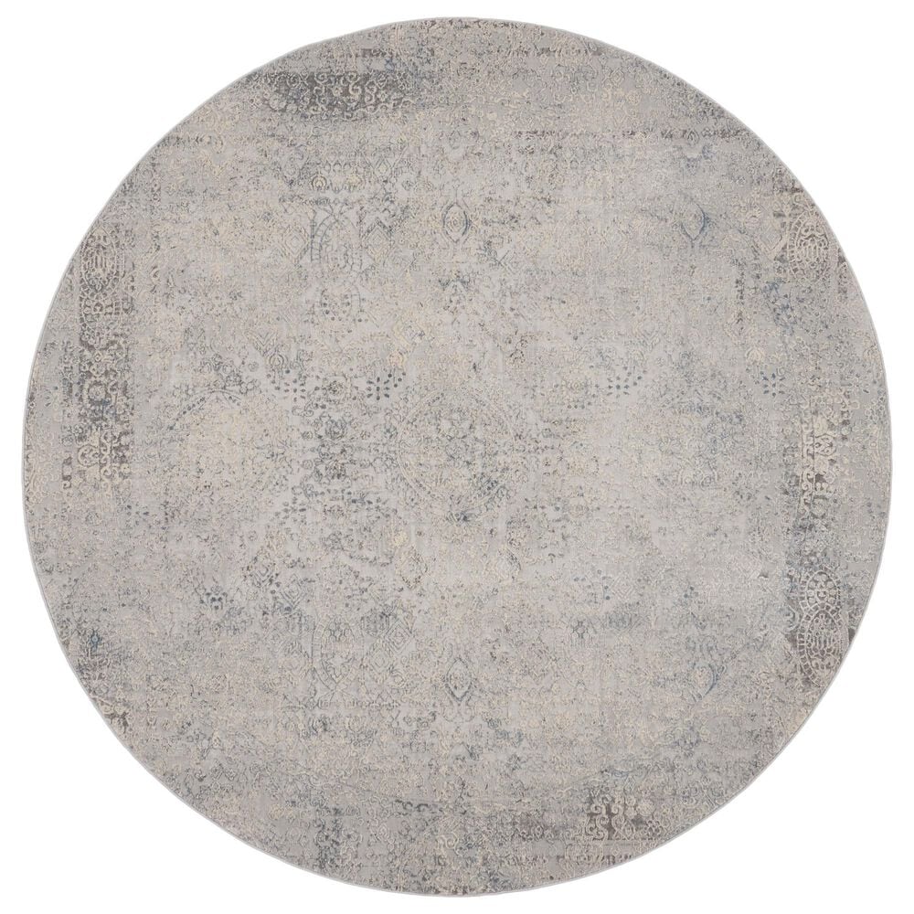 Nourison Rustic Textures Ivory and Light Blue 7"10" Round Area Rug, , large