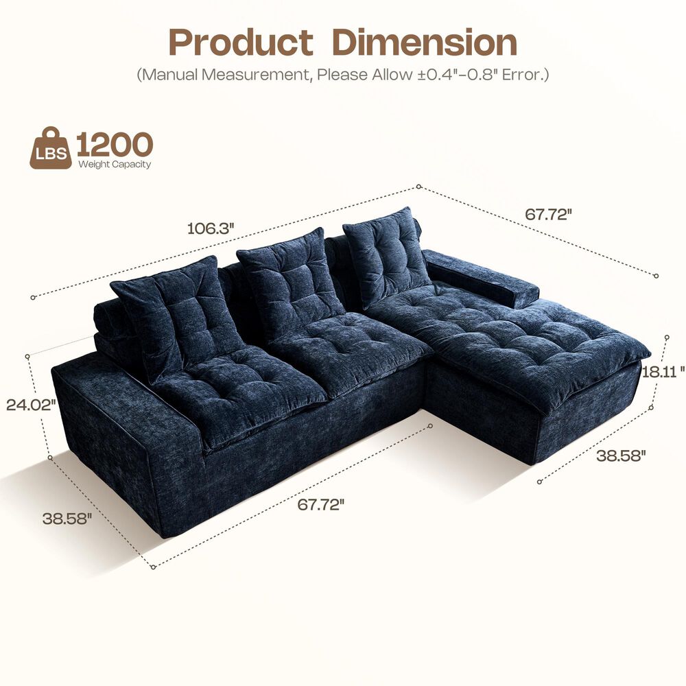 HOMLUX 2-Piece Right Facing Sectional with Chaise in Blue, , large