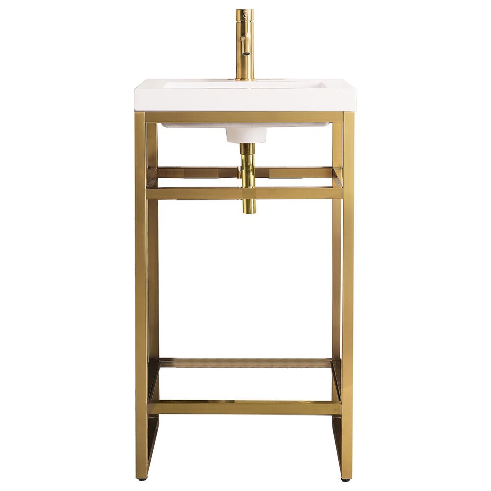 James Martin Vanities Boston 20" Single Bathroom Vanity in Radiant Gold with 3 cm White Glossy Resin Countertop and Rectangular Sink, , large