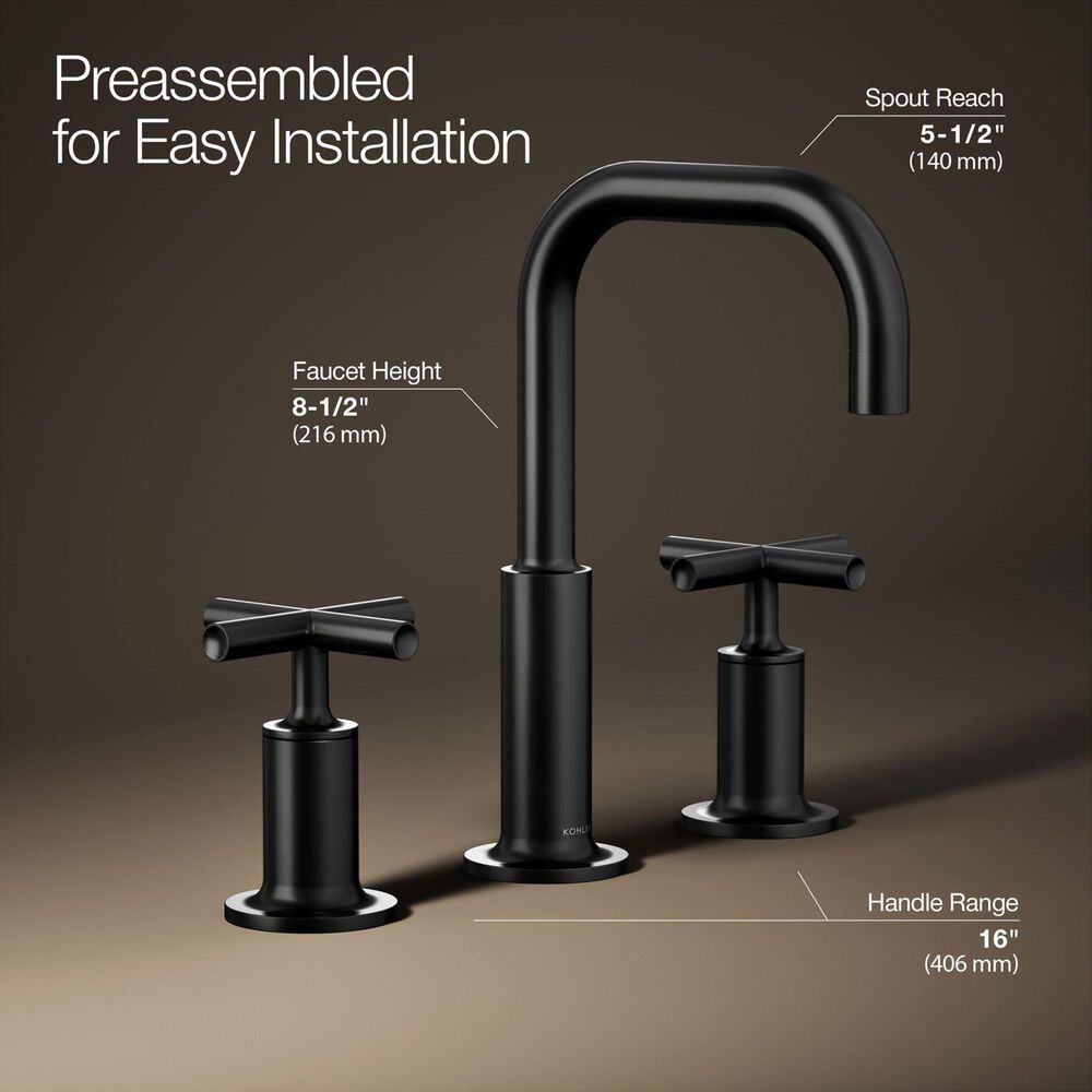 Kohler Purist Widespread Bathroom Sink Faucet with Cross Handles and High Gooseneck Spout in Matte Black, , large