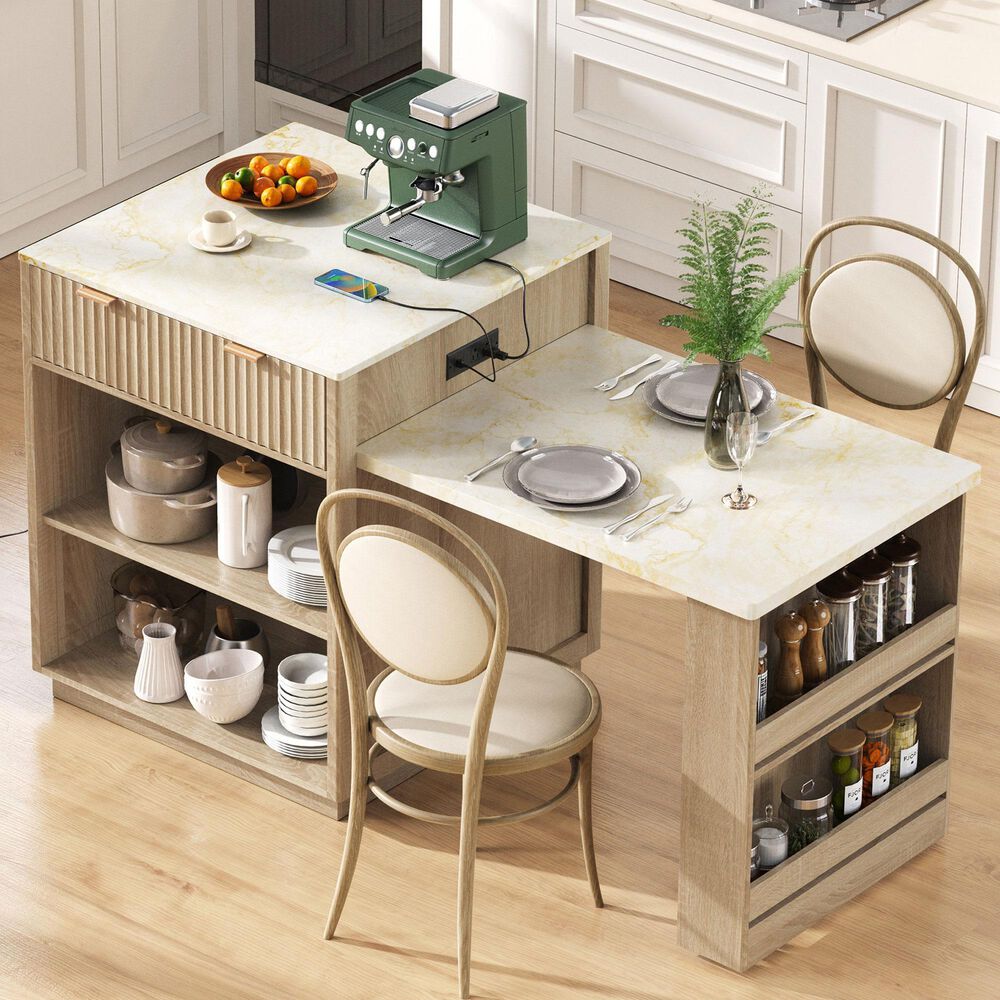 HOMLUX 83" Fluted Kitchen Island in Natural, , large