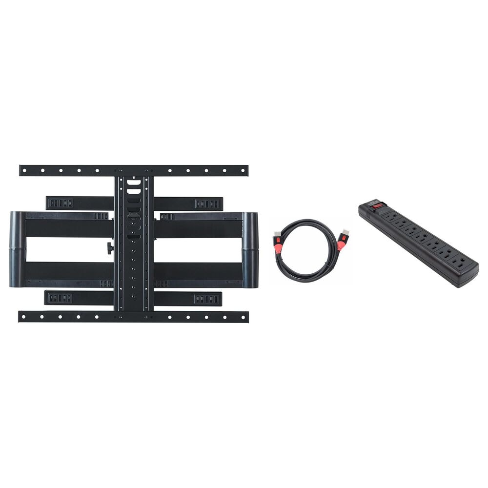 Sanus Full-Motion Wall Mount for 42" - 90" TVs in Black with Red 6" HDMI Cable and Black 7-Outlet Surge Protector Power Strip, , large