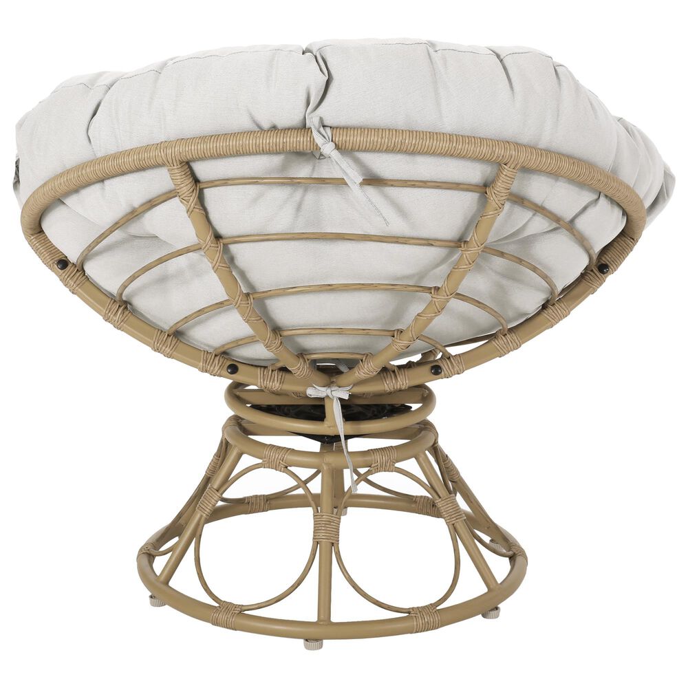Hearth and Haven Mia Papasan Outdoor Swivel Chair with Beige Cushion in Brown, , large